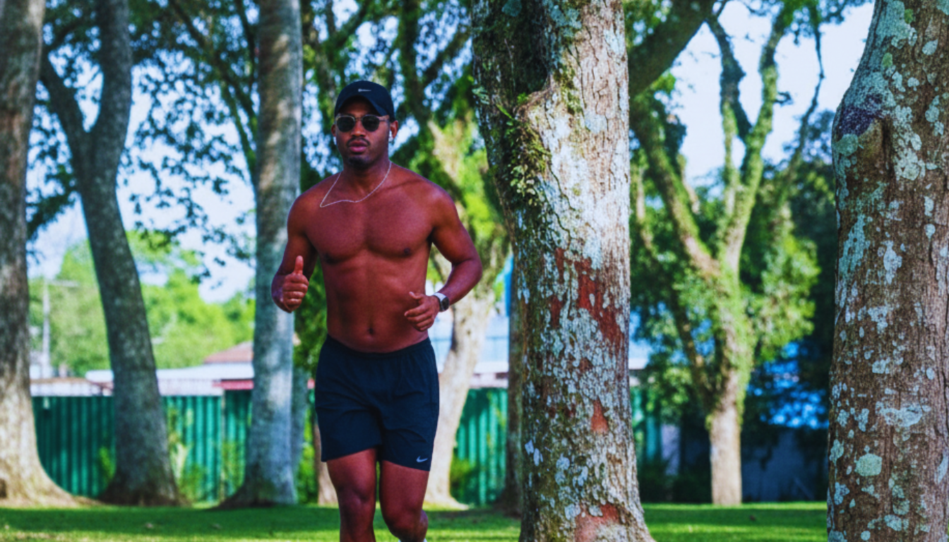 Corredor profissional na pista ao nascer do sol